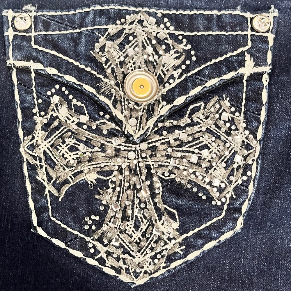 Rebel & Soul Y2K Dark Indigo Skinny Rhinestone Jeans sz 16 - Picture 3 of 11